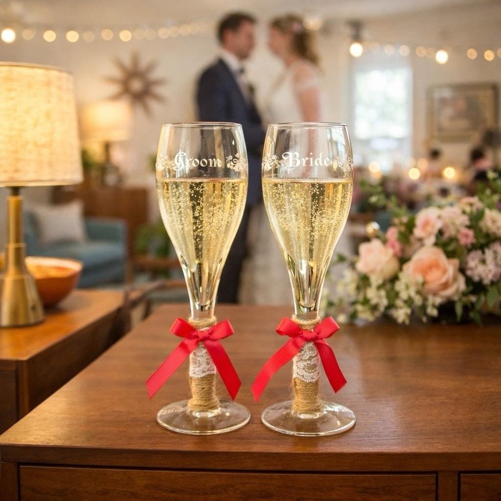VTG  1979 Treasure Masters Bride & Groom Champagne Flutes Set‎ | Wedding Toast